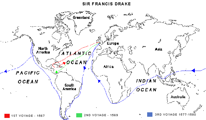 Itinéraires suivis par Francis Drake