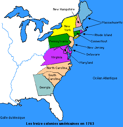 Carte des 13 colonies